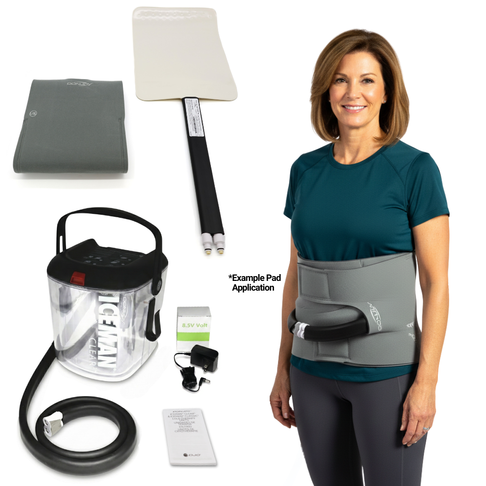 Donjoy® IceMan Clear3 w/ Rectangle Pad & Lumbar Option - 11-0493/11-0813-9 Donjoy® IceMan Clear3 w/ Rectangle Pad & Lumbar Option - Clear3 & One (1) Large Rectangle Spine/Hip Pad by Supply Physical Therapy Clear3, Cold Therapy Units, DonJoy, Hip and Knee