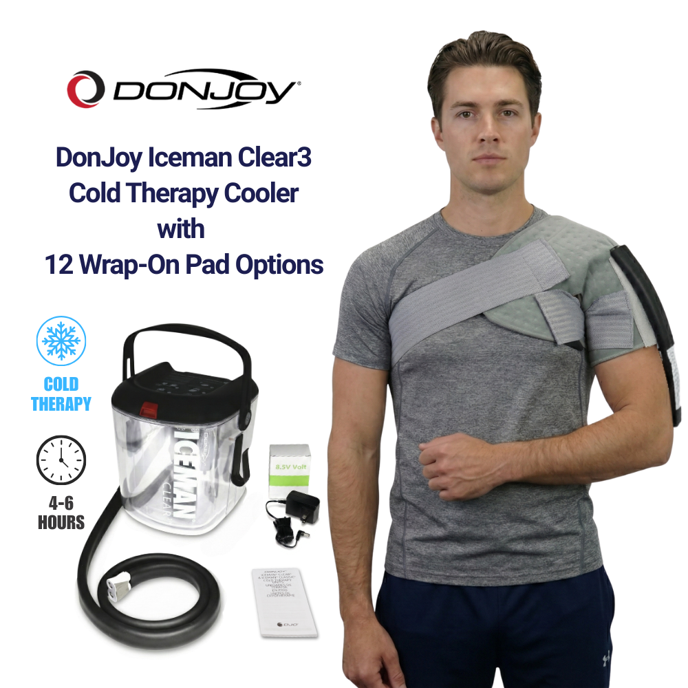 DonJoy® IceMan Clear3 w/ Wrap-On Pads - 11-0493/11-0679-9 DonJoy® IceMan Clear3 w/ Wrap-On Pads - Clear3 Cooler & One (1) Universal Pad - Regular by Supply Physical Therapy Ankle, Best Seller, Clear3, Cold Therapy Units, DonJoy, Elbow, Hip, Knee, Shoulder, Thigh, Wrist