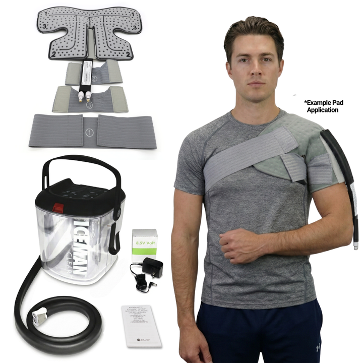 DonJoy® IceMan Clear3 w/ Wrap-On Pads - 11-0493/11-1397-9 DonJoy® IceMan Clear3 w/ Wrap-On Pads - Clear3 Cooler & One (1) Shoulder Pad - Small by Supply Physical Therapy Ankle, Best Seller, Clear3, Cold Therapy Units, DonJoy, Elbow, Hip, Knee, Shoulder, Thigh, Wrist