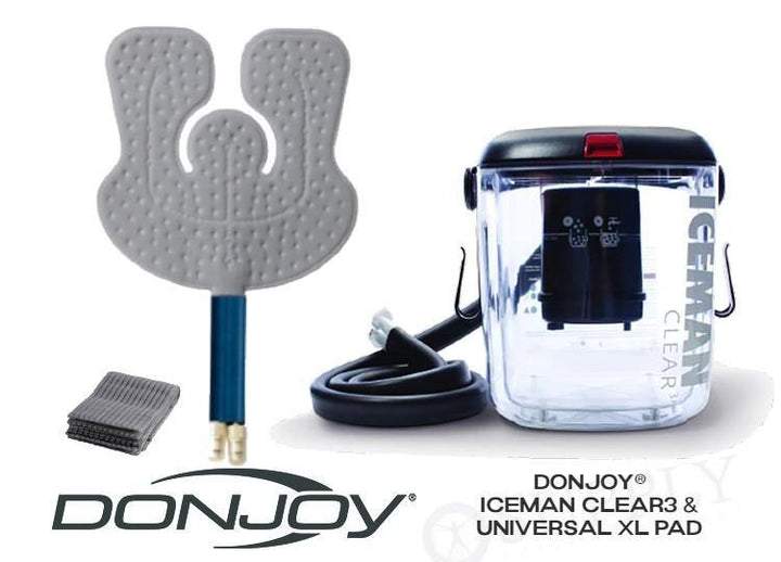 DonJoy® IceMan Clear3 w/ Wrap-On Pads - 11-0493/11-0679-9 DonJoy® IceMan Clear3 w/ Wrap-On Pads - Clear3 Cooler & One (1) Universal Pad - Regular by Supply Physical Therapy Ankle, Best Seller, Clear3, Cold Therapy Units, DonJoy, Elbow, Hip, Knee, Shoulder, Thigh, Wrist